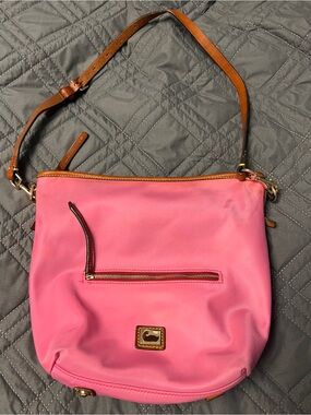 Dooney & Bourke Pink Nylon Shoulder Bag with Brown Leather Trim